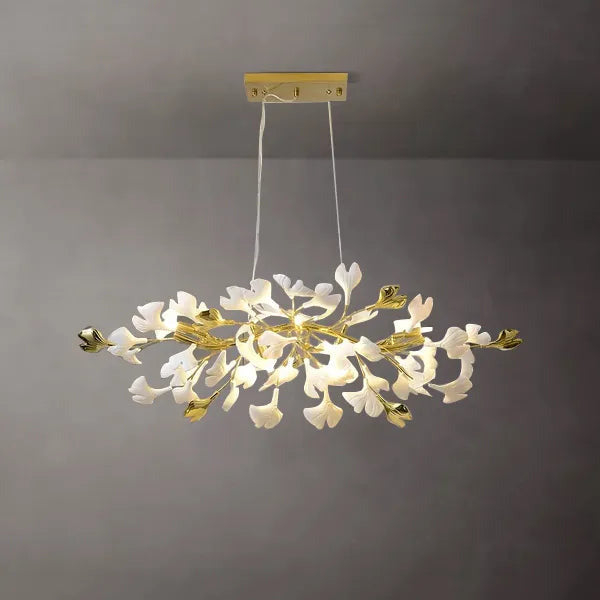 Ginkgo Leaves Metal Gold And White 6-Light Chandelier