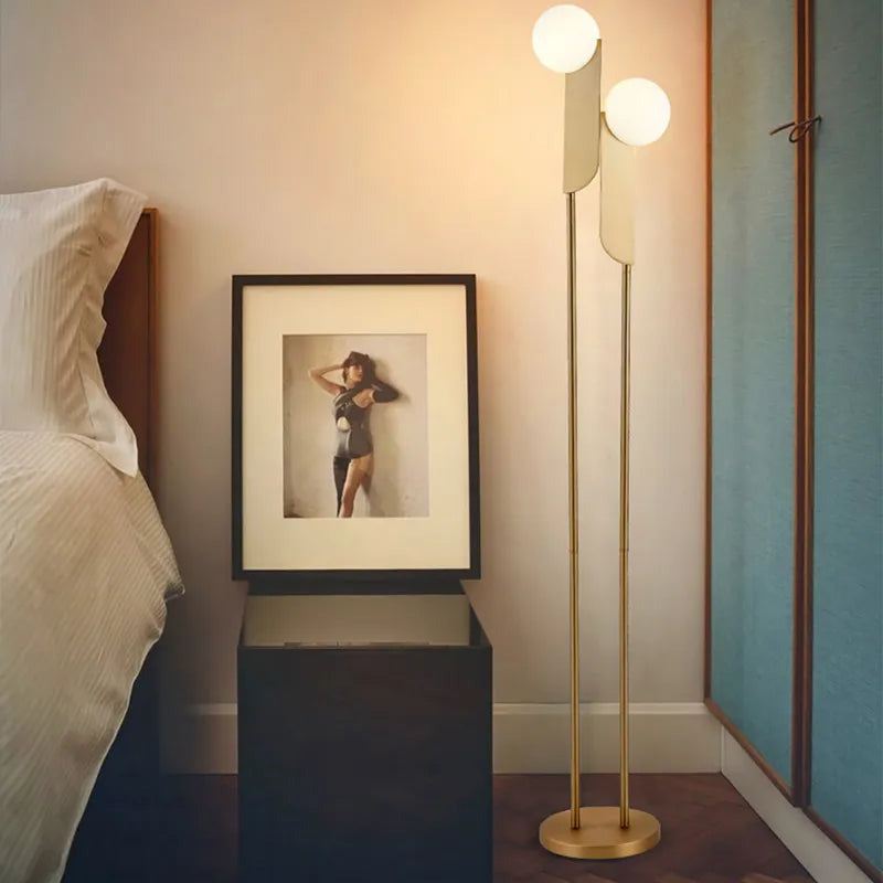 Modern Gold And Opal Glass 2-Light Torchiere Floor Lamp
