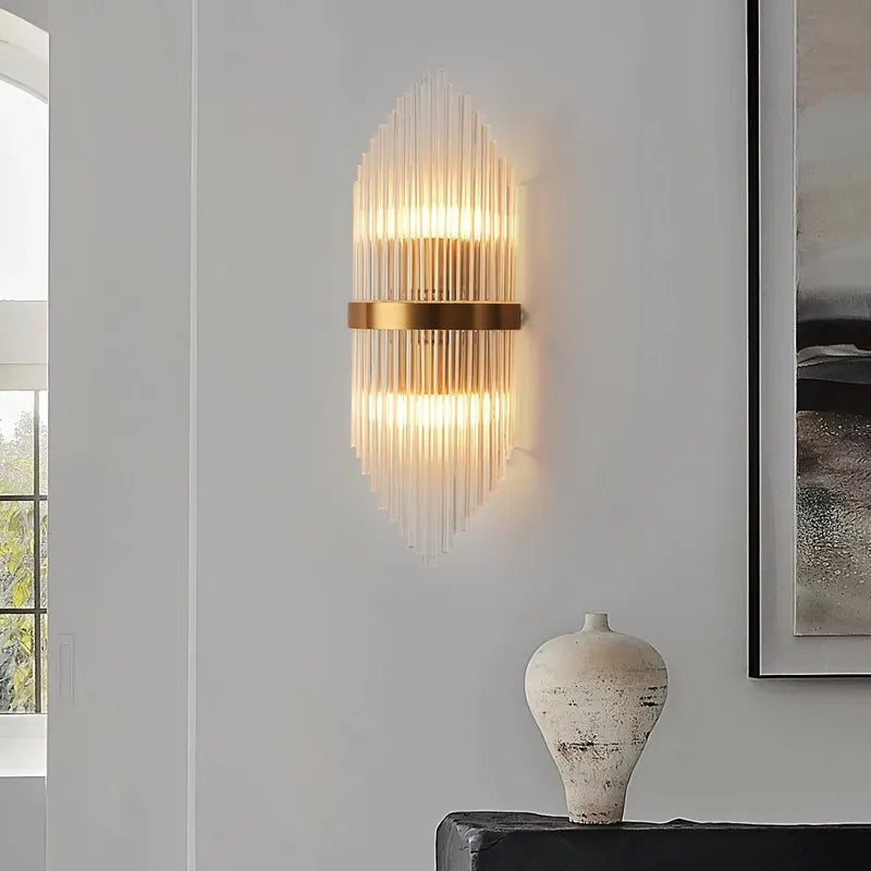 Striated Luxury Gold Clear Glass Shade LED Wall Lighting