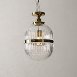Hastings Semi-Flush Mount | Hand-Blown Ribbed Glass Antique Brass Ceiling Light