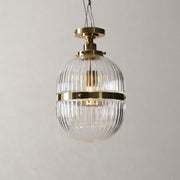 Hastings Semi-Flush Mount | Hand-Blown Ribbed Glass Antique Brass Ceiling Light