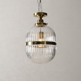 Hastings Semi-Flush Mount | Hand-Blown Ribbed Glass Antique Brass Ceiling Light