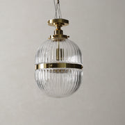 Hastings Semi-Flush Mount | Hand-Blown Ribbed Glass Antique Brass Ceiling Light