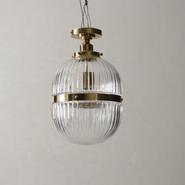 Hastings Semi-Flush Mount | Hand-Blown Ribbed Glass Antique Brass Ceiling Light