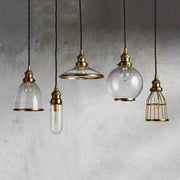 Industrial Cloche Pendant Light in Antiqued Brass