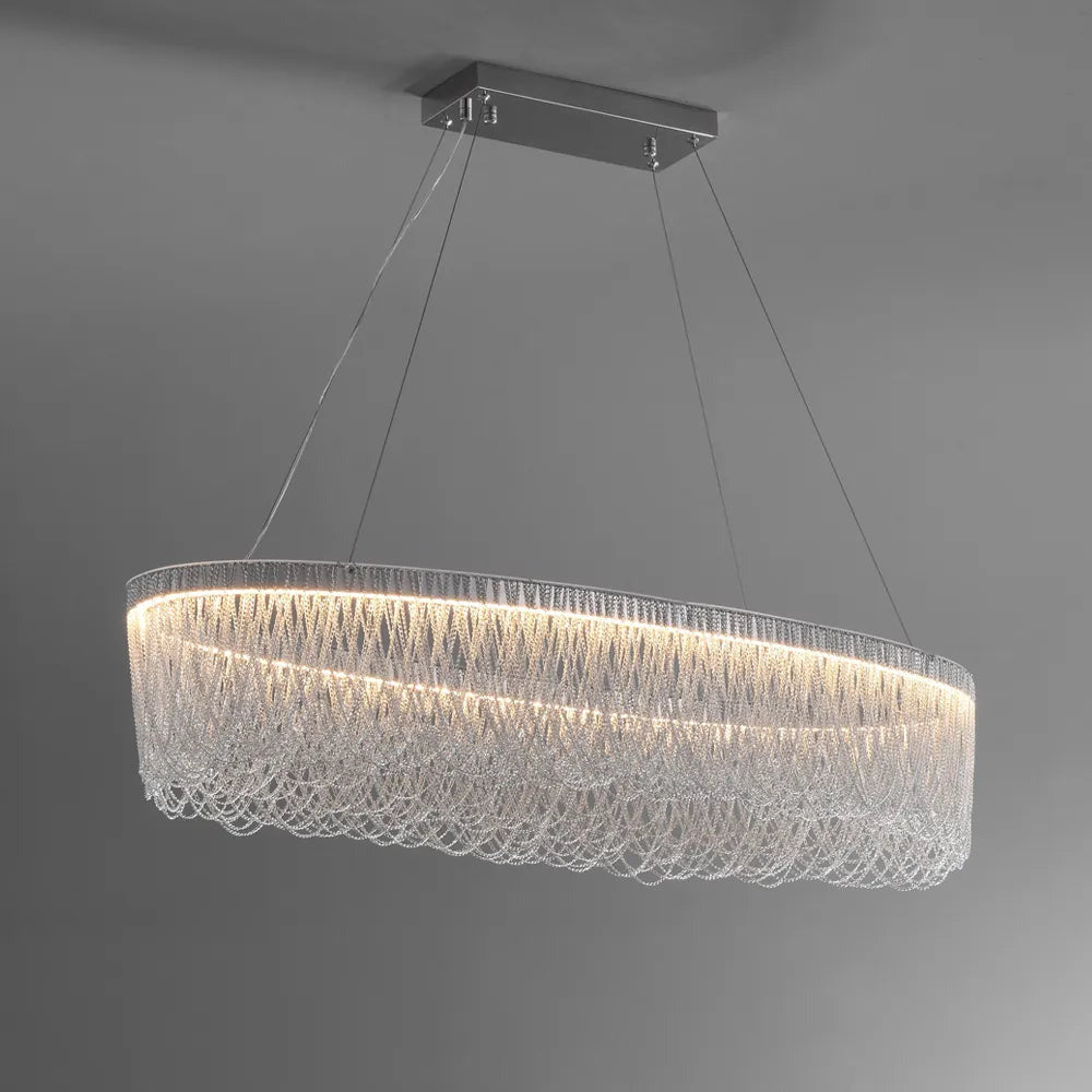 Silver Aluminum Chain Chrome Tassel LED Chandelier