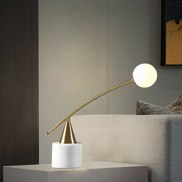 Globe LED Marble Base Modern Desk Lamp With White Glass Shade