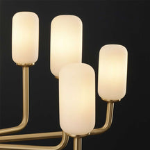 Mid-Century 18 9/10" Dia Brass And Opaline Glass 9-Light Chandelier