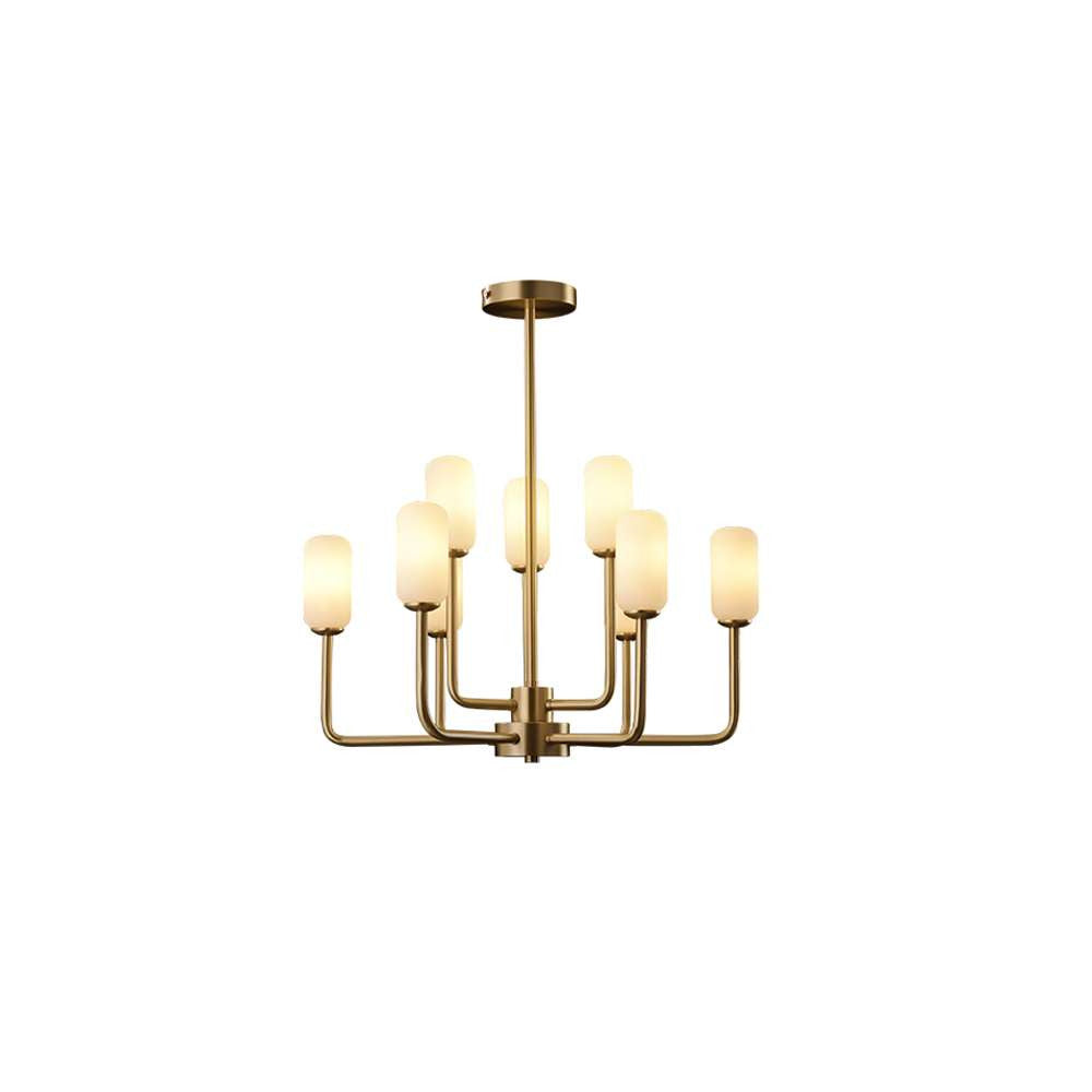 Mid-Century 18 9/10" Dia Brass And Opaline Glass 9-Light Chandelier