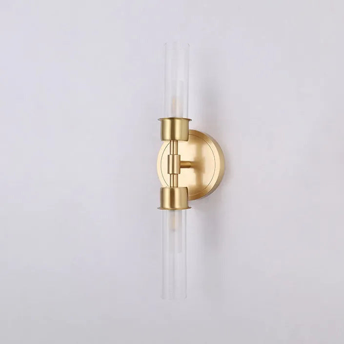 Modern Brass 2-Light Clear Glass Bedroom Wall Sconce Lighting