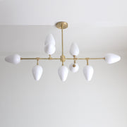 Nine-Light Brass Branch Chandelier with Opal Tulip Shades