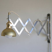One-Light Accordion Scissor Wall Lamp with Brass Dome Shade