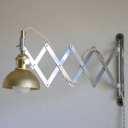 One-Light Accordion Scissor Wall Lamp with Brass Dome Shade