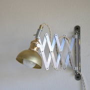 One-Light Accordion Scissor Wall Lamp with Brass Dome Shade