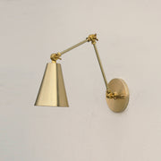 One-Light Adjustable Swing Arm Wall Sconce with Large Brass Cone