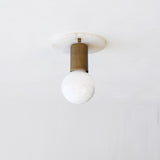 One-Light Alabaster Back Plate Sconce with Exposed Bulb