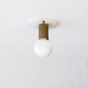 One-Light Alabaster Back Plate Sconce with Exposed Bulb