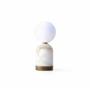 One-Light Alabaster Base Mini Table Lamp with Opal Globe