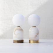One-Light Alabaster Base Mini Table Lamp with Opal Globe