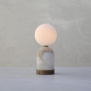 One-Light Alabaster Base Mini Table Lamp with Opal Globe