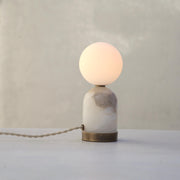 One-Light Alabaster Base Mini Table Lamp with Opal Globe