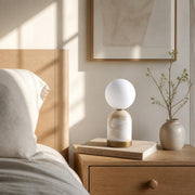 One-Light Alabaster Base Mini Table Lamp with Opal Globe