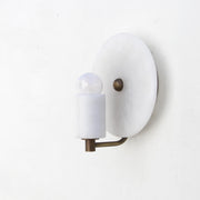 One-Light Alabaster Disc Sconce with Stone Cylinder
