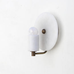 One-Light Alabaster Disc Sconce with Stone Cylinder