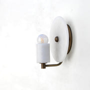 One-Light Alabaster Disc Sconce with Stone Cylinder