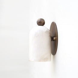 One-Light Alabaster Wall Sconce with Round Brass Backplate