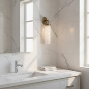 One-Light Brass and Alabaster Cylinder Sconce, Large