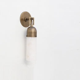 One-Light Brass and Alabaster Cylinder Sconce with Domed Cap