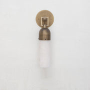 One-Light Brass and Alabaster Cylinder Sconce with Domed Cap