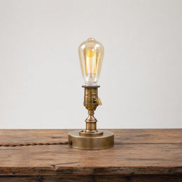 One-Light Brass Bedside Table Lamp with Exposed Bulb
