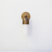 One-Light Brass Cap Wall Sconce with Frosted Glass Tube