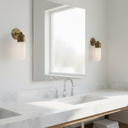 One-Light Brass Cap Wall Sconce with Long Opal Glass Tube