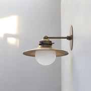 One-Light Brass Cone Wall Sconce with Opal Glass Globe