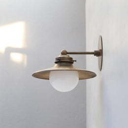 One-Light Brass Cone Wall Sconce with Opal Glass Globe