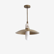 One-Light Brass Coolie Pendant with Alabaster Cylinder Shade