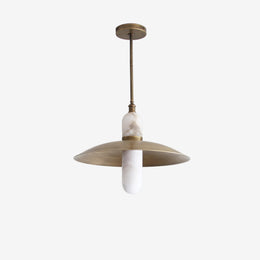 One-Light Brass Coolie Pendant with Alabaster Cylinder Shade