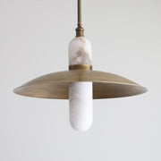 One-Light Brass Coolie Pendant with Alabaster Cylinder Shade