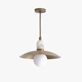 One-Light Brass Coolie Pendant with Opal Globe and Alabaster Collar