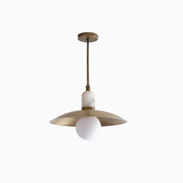 One-Light Brass Coolie Pendant with Opal Globe and Alabaster Collar