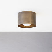 One-Light Brass Cylinder Flush Mount Ceiling Light with Opal Globe