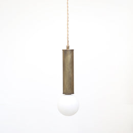 One-Light Brass Cylinder Pendant with Opal Globe
