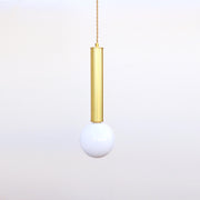 One-Light Brass Cylinder Pendant with Opal Globe