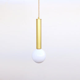 One-Light Brass Cylinder Pendant with Opal Globe