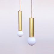 One-Light Brass Cylinder Pendant with Opal Globe