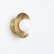 One-Light Brass Disc Flush Mount Ceiling Light with Opal Globe