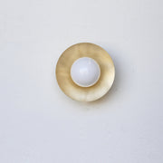 One-Light Brass Disc Flush Mount Ceiling Light with Opal Globe
